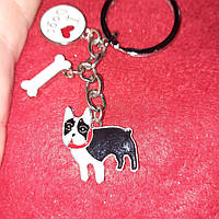 Брелок на ключи металл собака пес порода боксер или бульдог черно белый