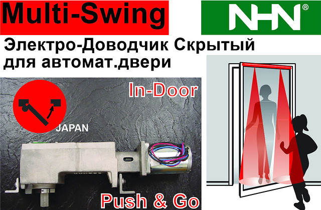 Прихований Привід Push&Go розпашних дверей. Електричний догрівач прихованого монтажу. Multi-Swing (Японія)