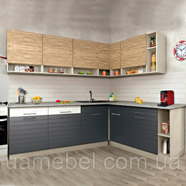Кухня Монро кутова каркас-дуб крафт сірий, фасад-дуб крафт сірий/ кашемір Модерн