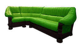 Шкіряний кутовий диван Монарх, з французькою розкладачкою, зелений