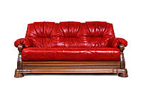 Трехместный мягкий диван Виконт 5030, в натуральной коже, не раскладной, красный