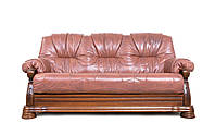 Трехместный мягкий диван Виконт 5030, в натуральной коже, с французской раскладушкой, бежевый