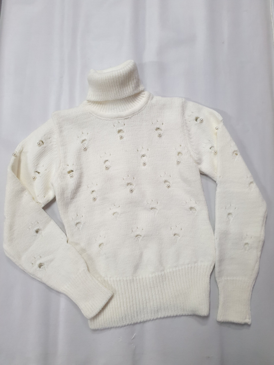 Білий вовняний светр з перлинками на дівчинку 128 зросту - фото 1 - id-p25991644