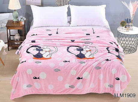 Плед покривало 200х220 велсофт Щасливий котики на ліжко, диван, фото 1