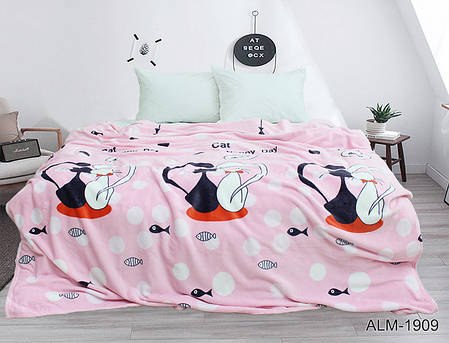 Плед покривало 200х220 велсофт Щасливий котики на ліжко, диван, фото 2