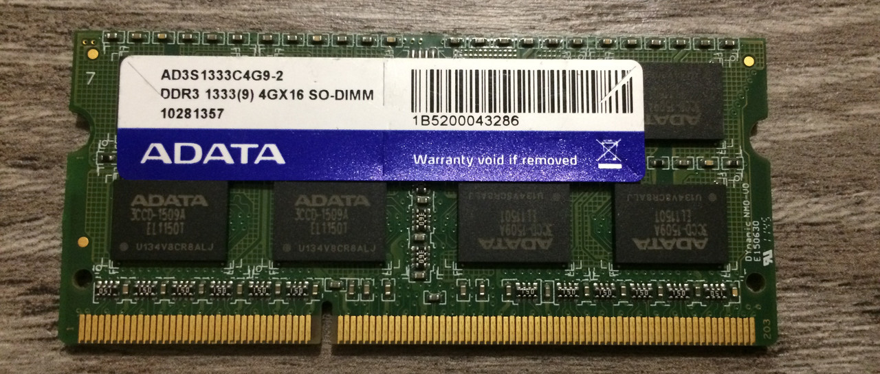 RAM DDR3 для ноутбука 4GB 1333MHz ADATA оперативна пам'ять PC3 10600S 2Rx8 CL9 RAM
