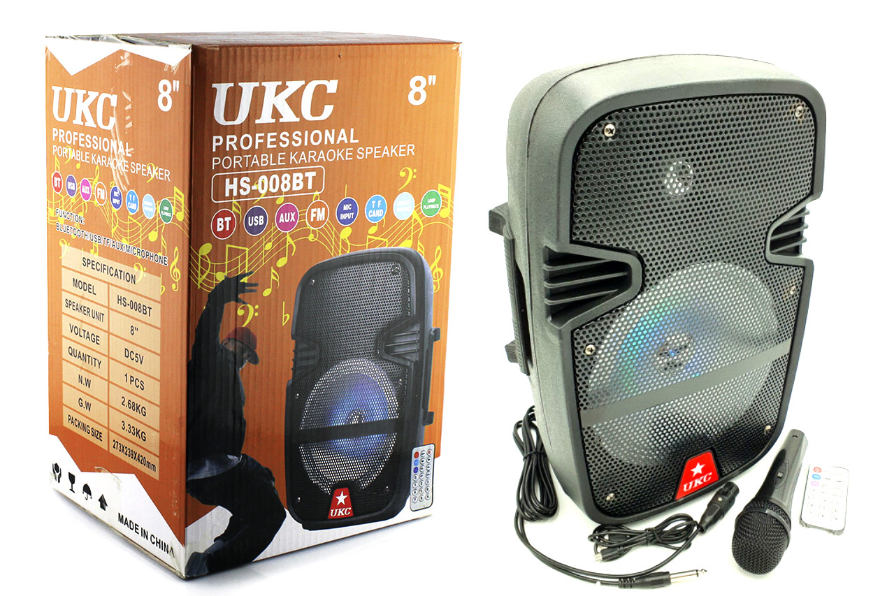 Портативна колонка UKC 8 / HS-008BT + 1 мікрофон USB/AUX/TF/FM акустична