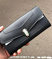 Жіночий шкіряний гаманець у кольорах, гаманець шкіра, гаманець на кнопці, брендові гаманці, гаманець із логотипом Чорний