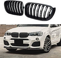 Решетка ноздри BMW (БМВ) X3 series (F25) 2014-2017 LCI, X4 series (F26) 2014-2018 Матовая 2 ребра