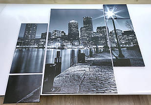 Модульна триптих картина Нічний мегаполіс, на ПВХ тканини, 85x85 см, (40x20-2/18х20-2/65x40), фото 3