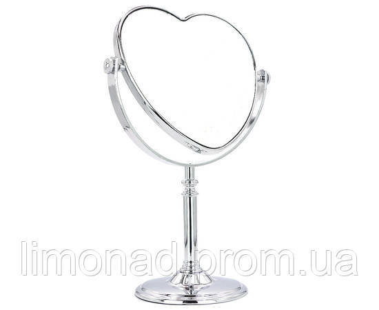 Косметическое зеркало двустороннее серебряное сердце 16х15 см (ID ...