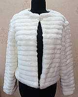 Теплая кремовая свадебная шубка (курточка) с длинным рукавом, искусственный мех, 50 размер