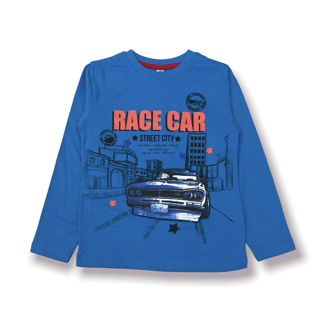 Дитячий реглан для хлопчика синій "race car" / 7-8 / 122-128