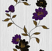Обои бумажные Континент Эстель серый фон сиреневые цветы 1379