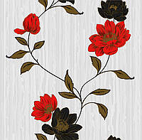 Шпалери паперові Континент Естель сірий фон червоні квіти 1382