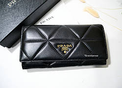Жіночий шкіряний гаманець Prada Прада чорний, гаманець шкіра, брендові гаманці, гаманець на кнопці