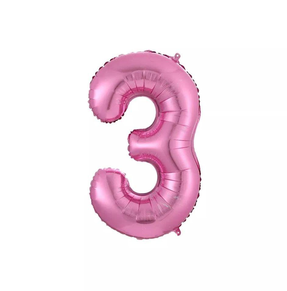 Фольгована цифра 3 розмір 75см | Рожевий