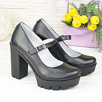 Женские черные кожаные туфли на высоком каблуке. 37 размер