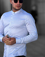 Стильна чоловіча біла сорочка, з коміром-стійкою й довгим рукавом-трансформером, з Туреччини