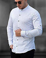 Стильная мужская белая рубашка, с воротником стойкой и длинным рукавом-трансформером, из Турции