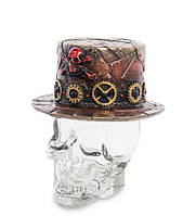 Стеклянный флакон для виски Шляпа в стиле стимпанк на черепе 7,5*8*17 см. 600811