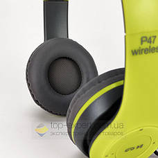 Бездротові Bluetooth-навушники P47 4.2+EDR Wireless headphones green накладні блютуз зелені, фото 5