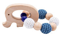 Грызунок - прорезыватель для зубов деревянный для детей Mommy Bag №3 Cлоник (синие бусинки) для малыша