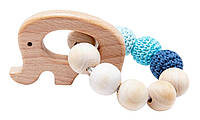 Грызунок - прорезыватель для зубов деревянный для детей Mommy Bag №6 Cлоник (сине-голубые бусинки) для малыша