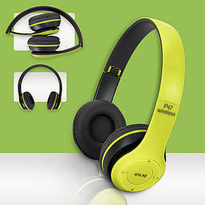 Бездротові Bluetooth-навушники P47 4.2+EDR Wireless headphones green накладні блютуз зелені