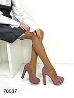 Туфли женские пудровые экозамшевые на высоком каблуке и платформе