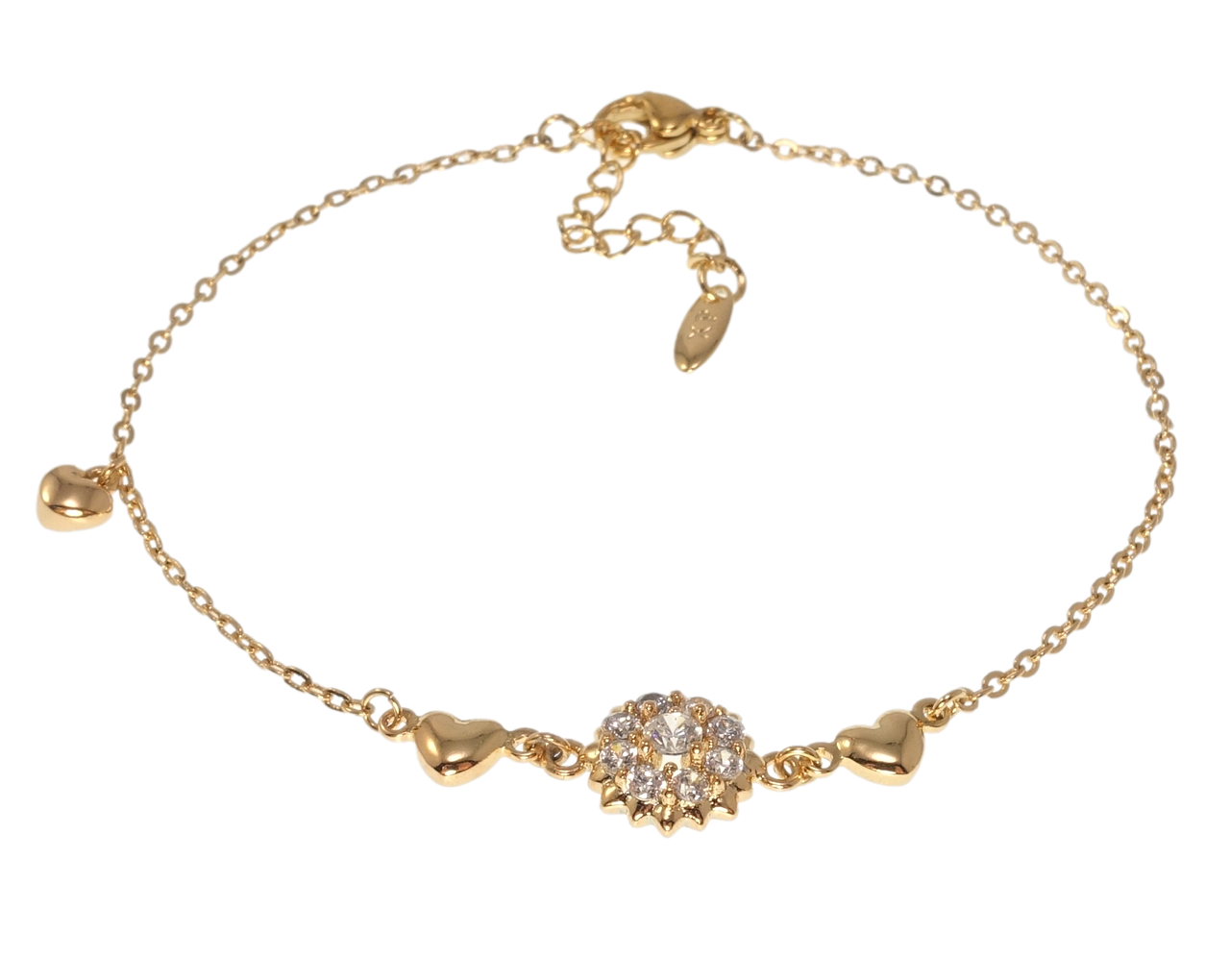 Браслет Xuping Позолота 18K "Якірне плетіння з сердечками" довжина з дод. ланцюжком 18-21,5см х 1мм