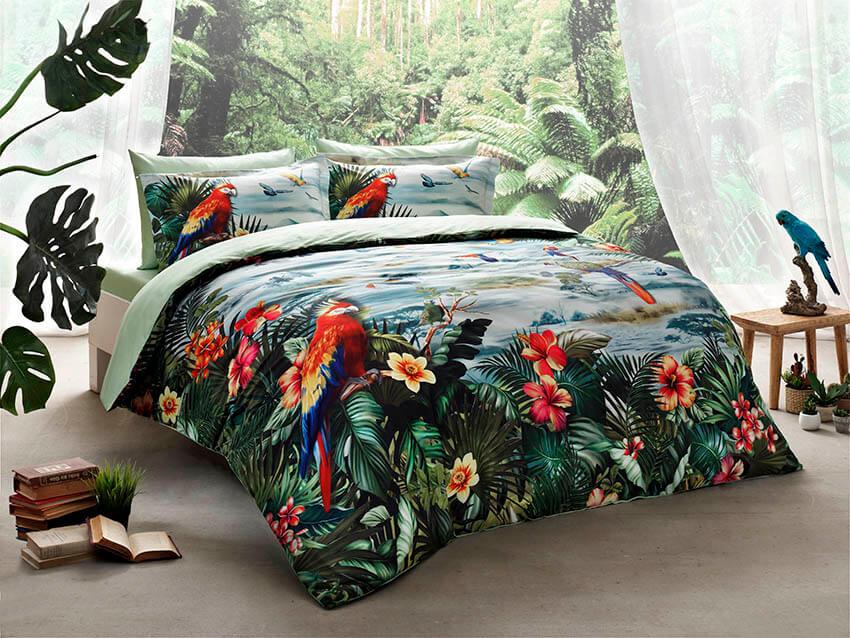 Двоспальний Super King Size комплект TAC Forrest Green Сатин-Digital