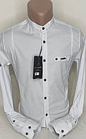 Мужская рубашка белая Fly Boys vds-0008 приталенная однотонная Турция ворот стойка, нарядная стильная XL