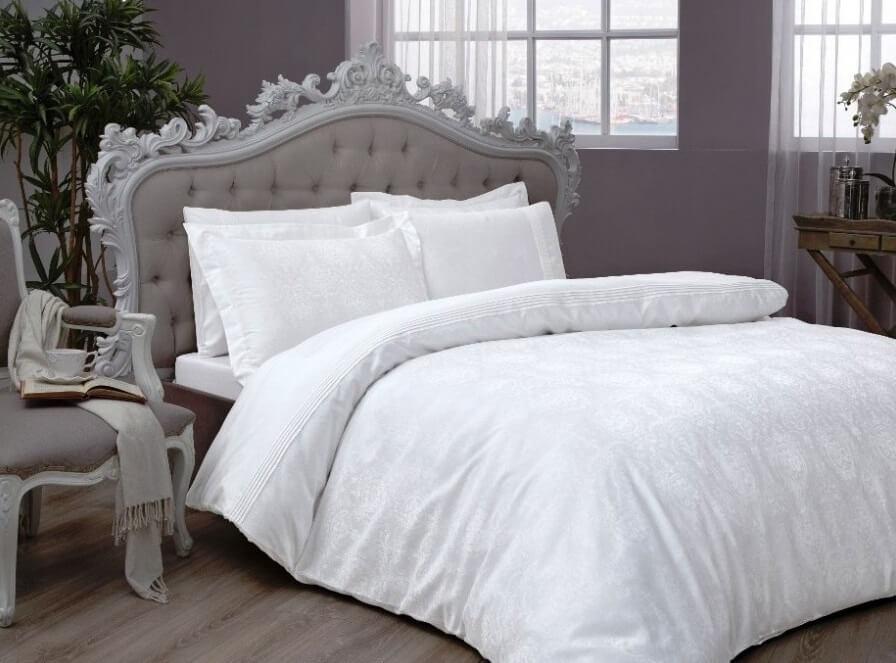 Двоспальний King Size комплект TAC Diana White Жакард