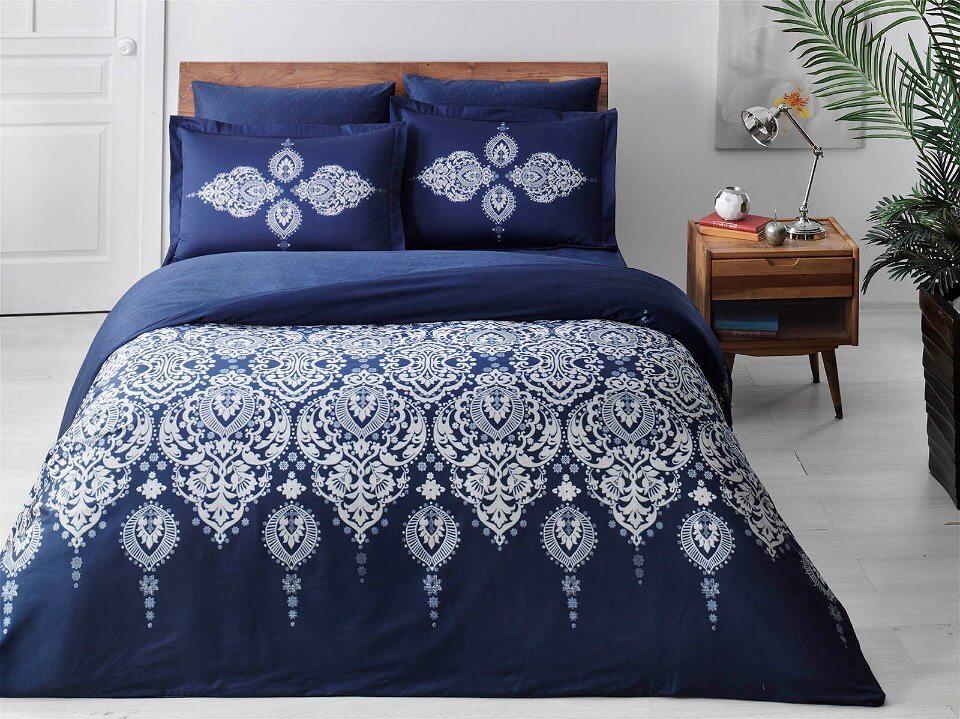 Двоспальний Super King Size комплект TAC Rados Blue Сатин-Delux