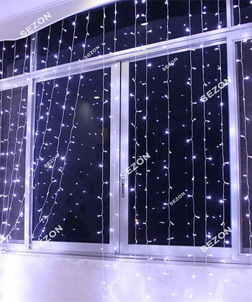 Новорічна світлодіодна гірлянда-штора 600 LED 3м*3м прозорий провід 2.2 мм білий (статичний режим), фото 1