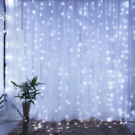 Новорічна світлодіодна гірлянда-штора 200 LED 5м*0.6 м прозр. провід 2.2 мм білий статичний, фото 2