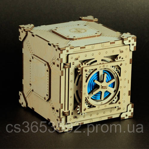 Дерев'яний механiчний конструктор LockBox (синiй). Дерев'яний 3D пазл Time for Machine.