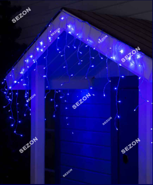 Новорічна світлодіодна гірлянда-бахрома 200 LED прозорий провід 5м*0.5 м синій