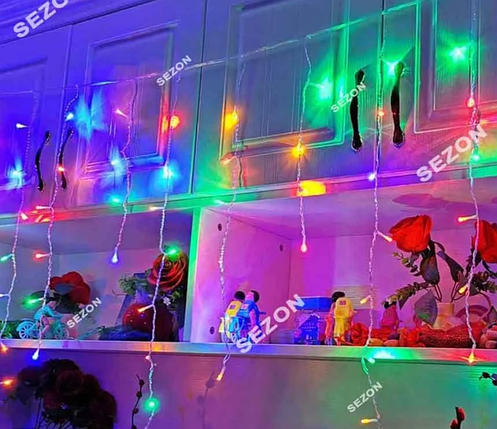 Новорічна світлодіодна гірлянда-бахрома 80 LED 2м*0.5 м мульти, фото 2