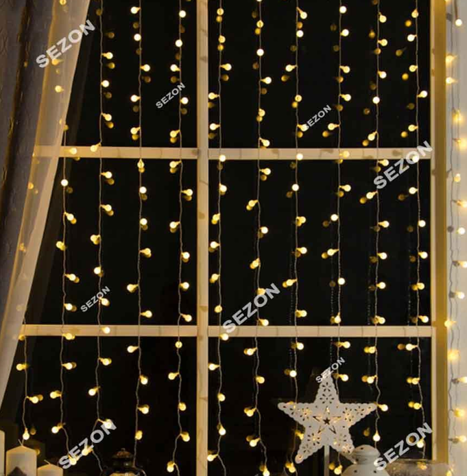 Новорічна світлодіодна гірлянда-штора Кульки 80 LED 3м*0.8 м черн/пров теплий білий