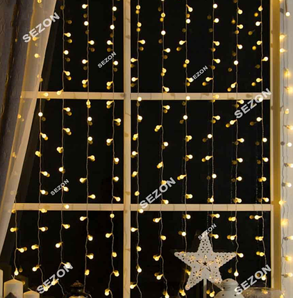 Новорічна світлодіодна гірлянда-штора Кульки 80 LED 3м*0.8 м черн/пров теплий білий, фото 1