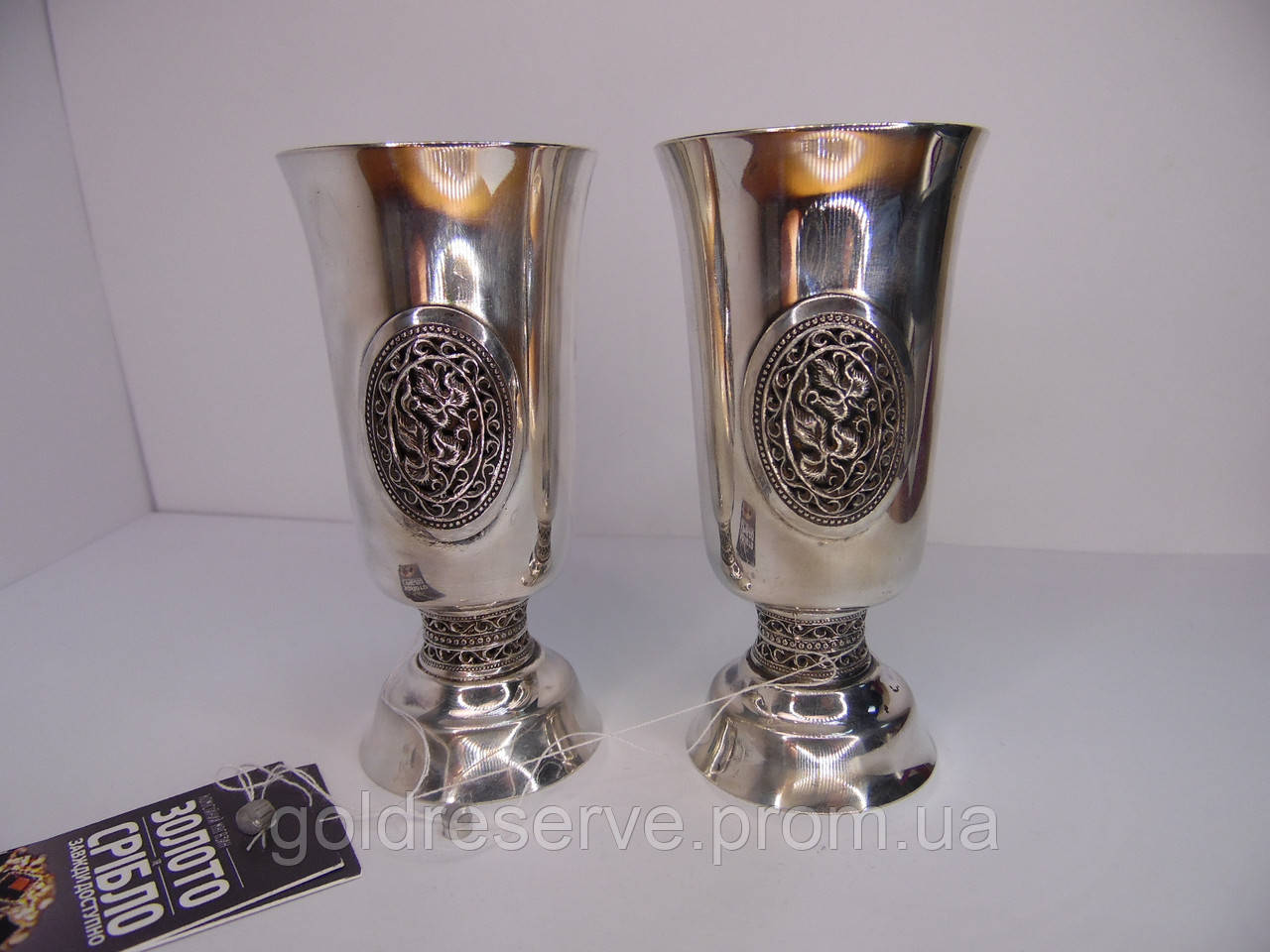 Срібні чарки на ніжці, 2 шт. Вага 62,71 г і 62,38г. Проба 925 Ціна вказана за 2 шт., фото 1