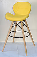 Стул барный Invar Bar 75 желтый 12 кожзам на деревянных ножках, Eames Barstool