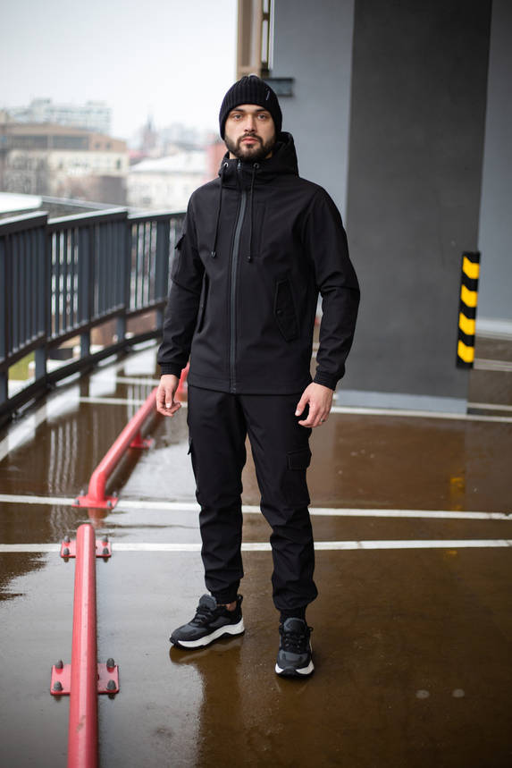 Чоловічий костюм Softshell чорний демісезонний Intruder. Куртка чоловіча, штани утеплені, фото 2