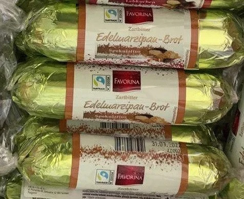 Марципан з Печивом у чорному шоколаді Favorina Edelmarzipan-Brot Zartbitter Spekulatius 125 г Німеччина (опт 5, фото 1