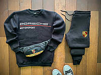 Зимний спортивный костюм мужской на флисе Porsche Motorsport теплый черный | Кофта + Штаны Порше ТОП качества