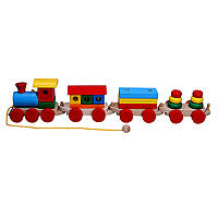 Іграшка дитяча Паротяг пасажирський плюс 3 вагони 3 плити 2 пірамідки Komarovtoys P201