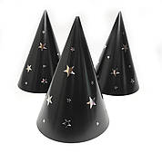 Колпак праздничный 15 см "Зірки" срібло на черном 10шт/упаковка