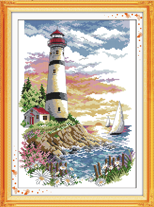 Набір для вишивання за нанесеною на канву схемою "Lighthouse (4)". AIDA 14CT printed, 30*40 см